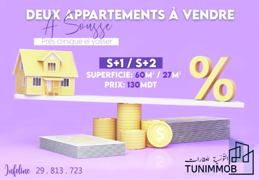 A #vendre deux #appartement_S2/S1 à sousse