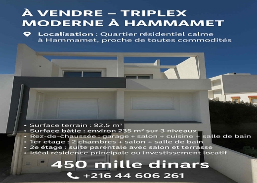 maison à À Vendre à NABEUL - Triplex Moderne à Hammamet