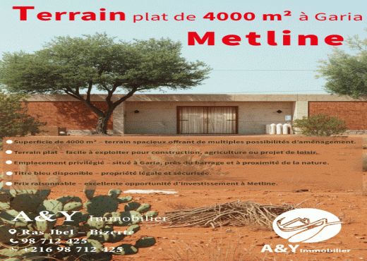 Terrain 4000 m² à Garia – Metline