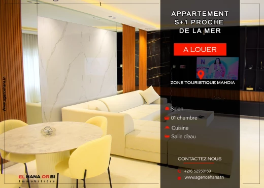 Appartement à À Louer à MAHDIA - Pour Vacance S+1 proche de la mer