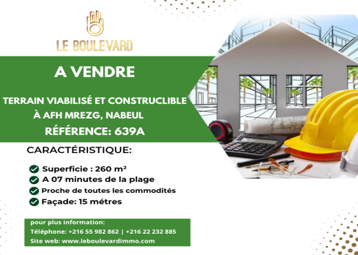 Terrain 260m² à AFH Mrezga Nabeul