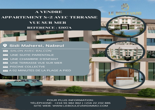 Appartement S+2 vue mer à Nabeul