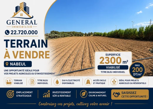 terrain à À Vendre à NABEUL - Terrain à Vendre à Nabeul – 2300 m² | Une Opportun