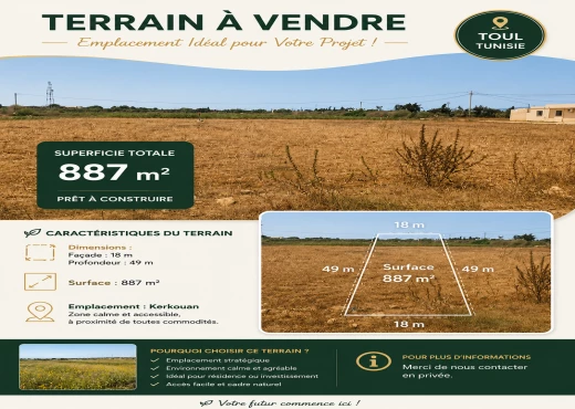 terrain à À Vendre à NABEUL - FORSSA–Terrain à vendre à Kerkouan