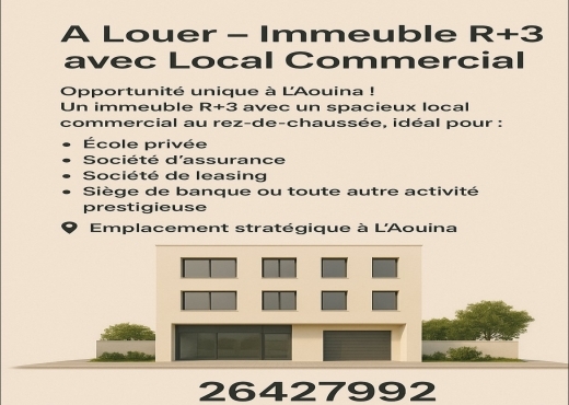 À Louer Immeuble R+3 avec Local Commercial Aouina
