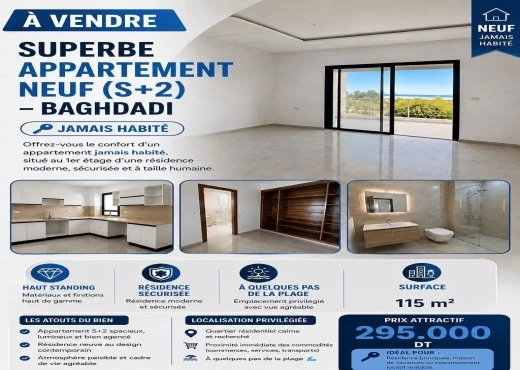 Appartement à À Vendre à MAHDIA - A vendre Appart S+2 Baghdadi Mahdia