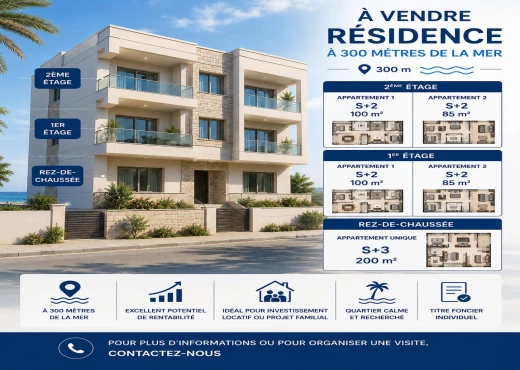 Appartement à À Vendre à MONASTIR - A vendre résidence à Bekalta