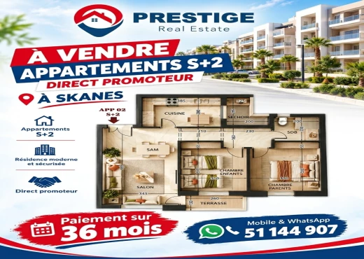 Appartement à À Vendre à MONASTIR - A vendre des S2 à Skanes Monastir
