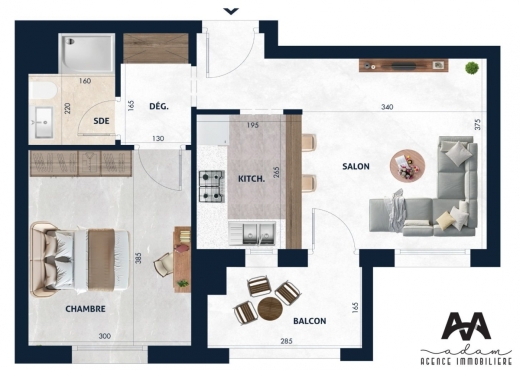 Appartement S+1 balconnet de 62m²