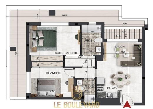 Appartement S+2 vue mer à Nabeul