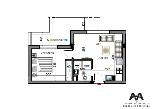 Appartement S+1 de 46 m² à Ennasr