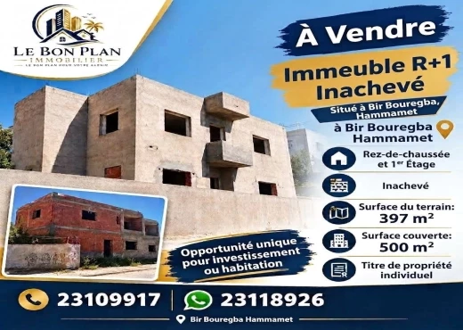 villa À Vendre à NABEUL - A VENDRE – IMMEUBLE INACHEVÉ À BIR BOURAGBA - Immobiliere.tn