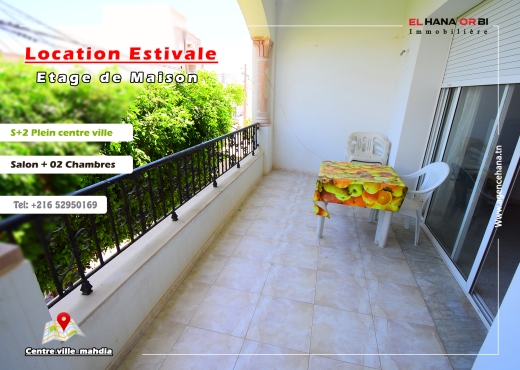 À louer S+2 spacieux à Hiboune