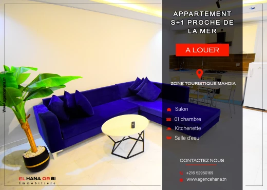 Appartement à À Louer à MAHDIA - Pour location S+1 Rz Fatimides