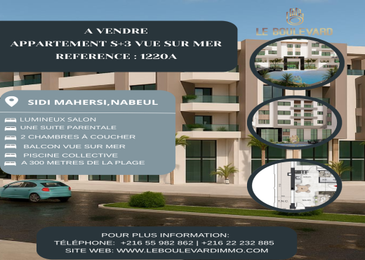 Appartement S+3 vue mer à Nabeul
