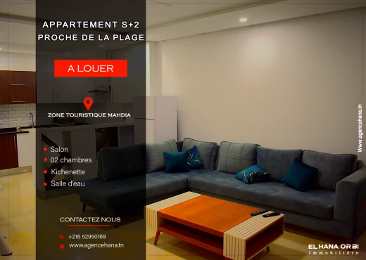Appartement à À Louer à MAHDIA - A Louer Appartement S+2 à rz abid