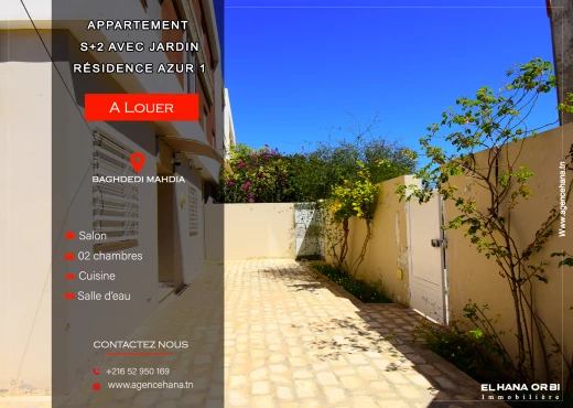Appartement à À Louer à MAHDIA - pour vacance un Rdc s+2 rz azur 1