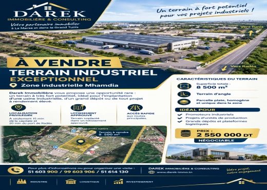 terrain à À Vendre à BEN AROUS - Terrain 8500 m² dans la ZI Mhamdia