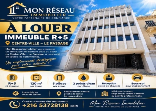 immeuble à À Louer à TUNIS - CENTRE-VILLE – LE PASSAGE : IMMEUBLE R+5  À LOUER
