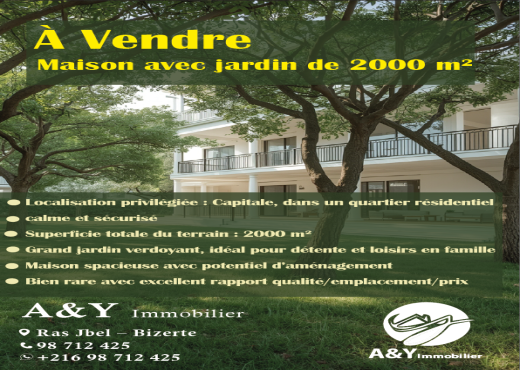 🏡 Maison avec grand jardin à vendre