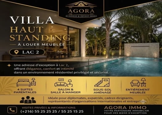 villa à À Louer à TUNIS - VILLA HAUT STANDING À LOUER MEUBLÉE — LAC 2