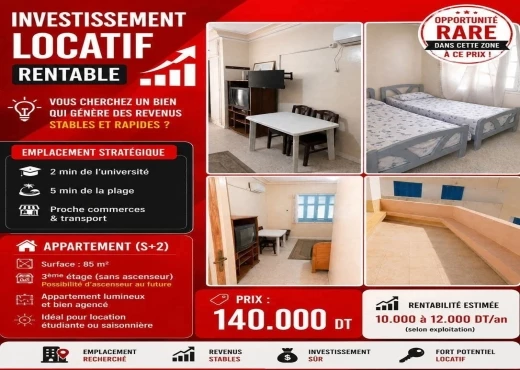 Appartement à À Vendre à MAHDIA - A Vendre Appartement S+2 Mahdia