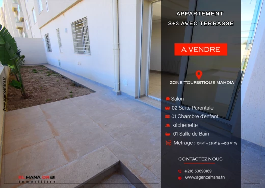 Appartement à À Vendre à MAHDIA - à vendre s+3 avec Piscine