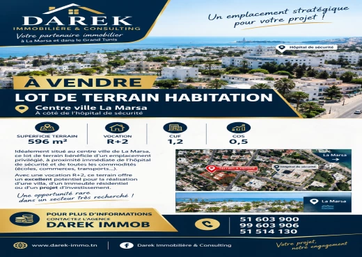 terrain à À Vendre à TUNIS - Terrain 596 m² à Marsa ville