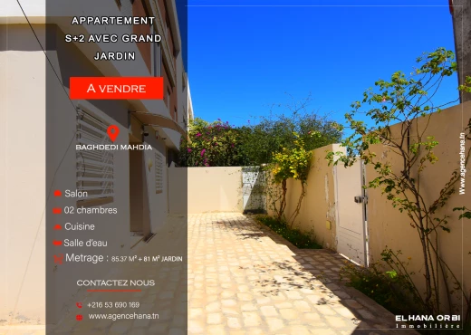 Appartement à À Vendre à MAHDIA - Rdc s+2 avec jardin à vendre