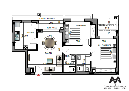 Appartement S+2 de 93 m² à Ennasr