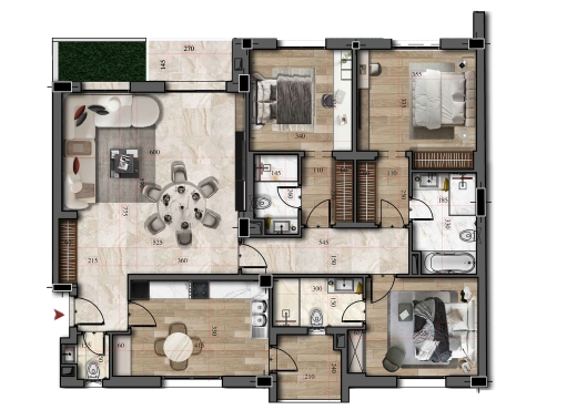 Appartement S+3 Neuf au Jardins de Carthage