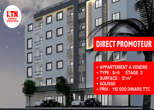 Appart S+0 Direct Promoteur Sousse
