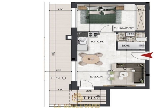 A vendre appartement S+1 a Nabeul