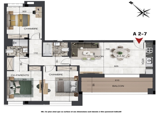 Appartement S+3 vue mer à Nabeul