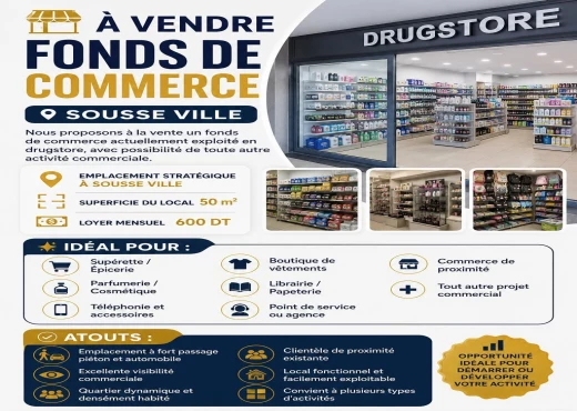 local commercial À Vendre à SOUSSE - À Vendre Fonds de Commerce Sousse - Immobiliere.tn