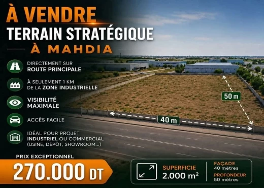 terrain À Vendre à MAHDIA - A Vendre terrain près zone industrielle - Immobiliere.tn