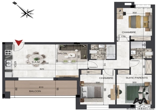 Appartement S+3 de 131 m² à Sidi M